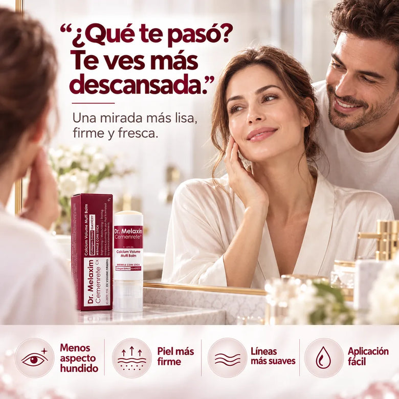 Mujer frente al espejo con una mirada más descansada