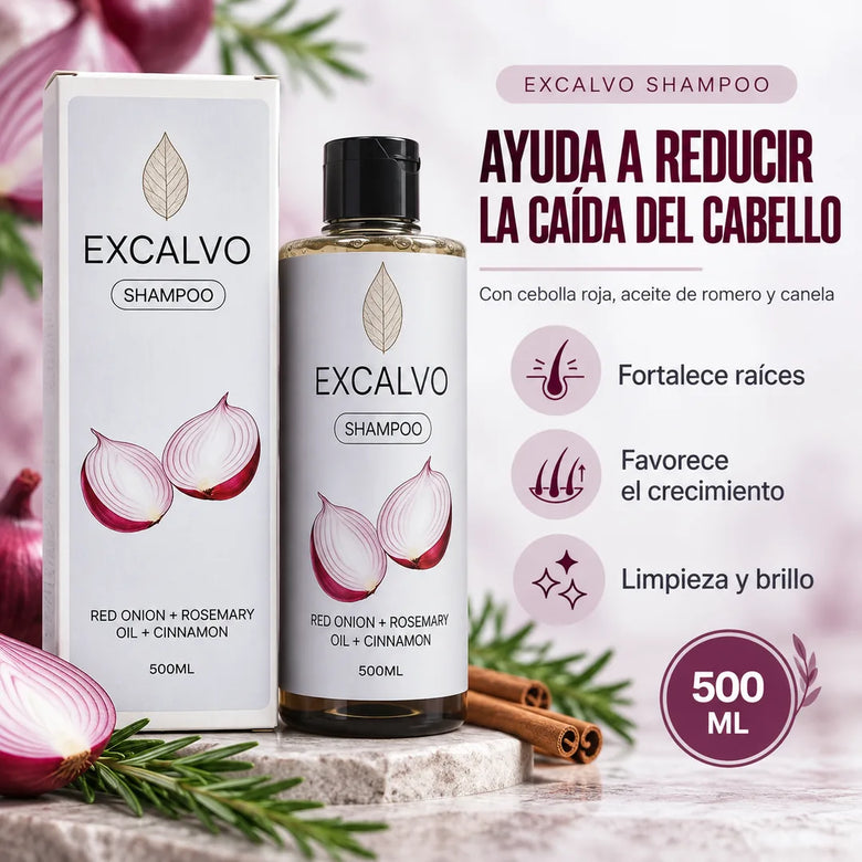 EXCALVO shampoo de cebolla roja, romero y canela, 500 ml